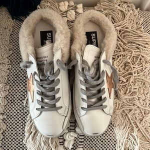 Never worn golden goose shearling lined slides, size 37